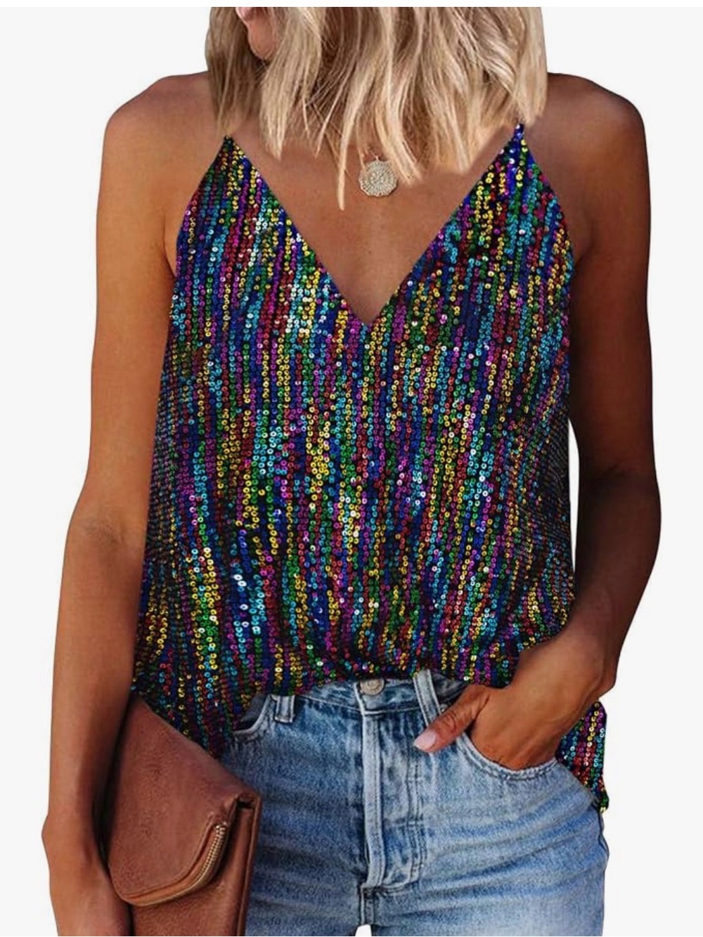 Multicolor Sequin V-Neck Camisole Tank Top